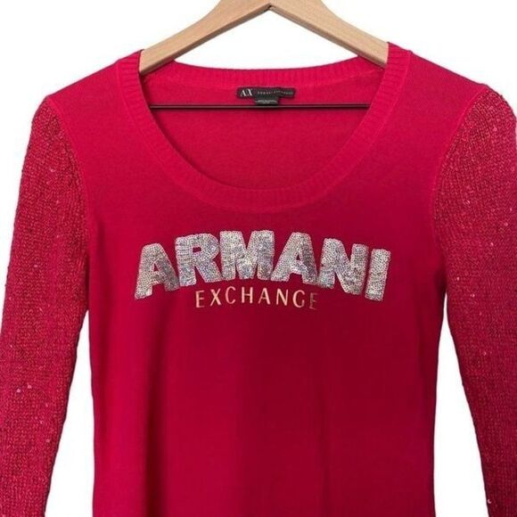 AX Armani Exchange XS Extra Small Pink Sweater Sequin Logo & 3/4 Sleevees - Picture 3 of 10